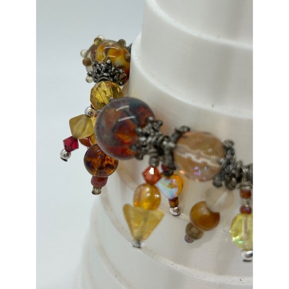 Artisan Lampwork Glass Bracelet With Amber Gold Swirl and Faceted Beads - Picture 15 of 16